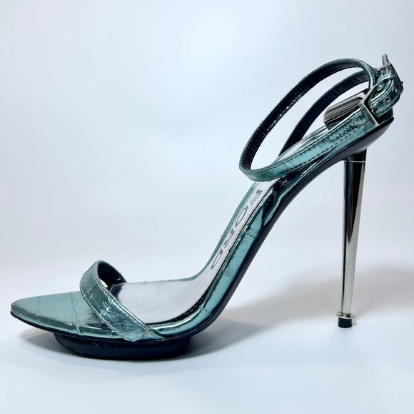 Tom Ford Metallic Blue Padlock Heel - Picture 5 of 9
